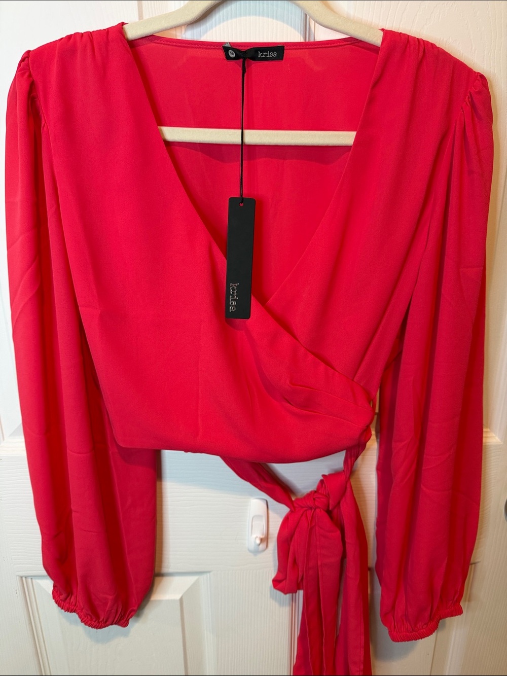 Krisa Fuchsia Wrap-Front Blouse with Tie Waist